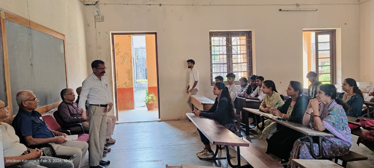 Major Raghavan, Principal, FMC College, Madikeri, addressing the beneficiaries on 03/02/2026